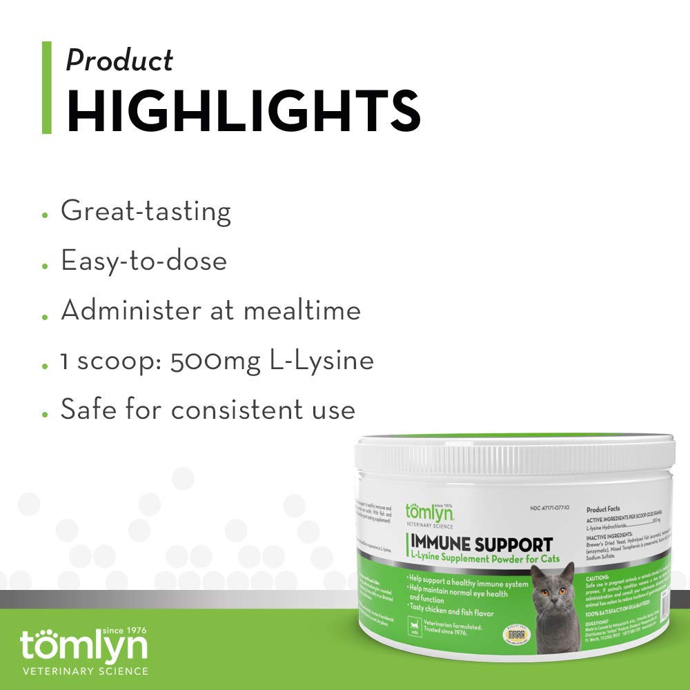 Cat eating food sprinkled with Tomlyn health supplement