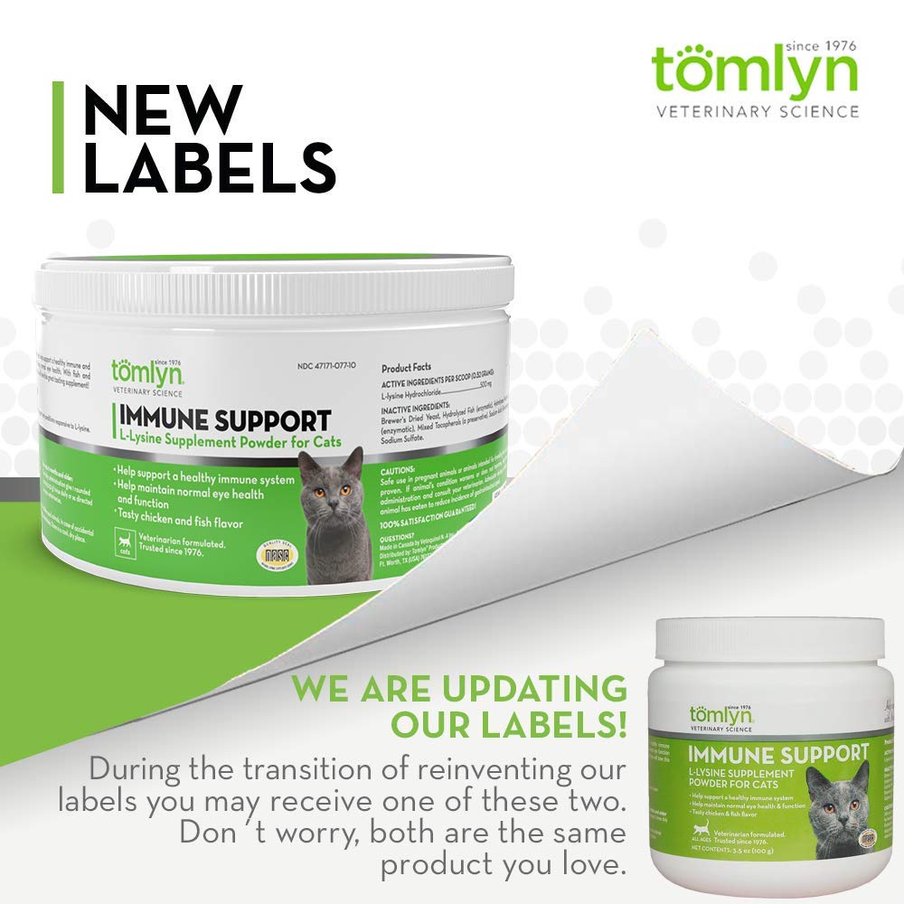 Back label of Tomlyn Immune Support supplement with ingredients