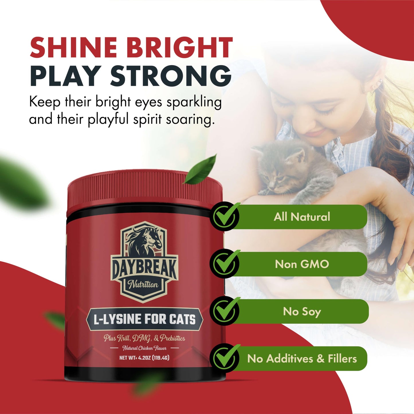 Close up of Daybreak Nutrition feline respiratory support powder