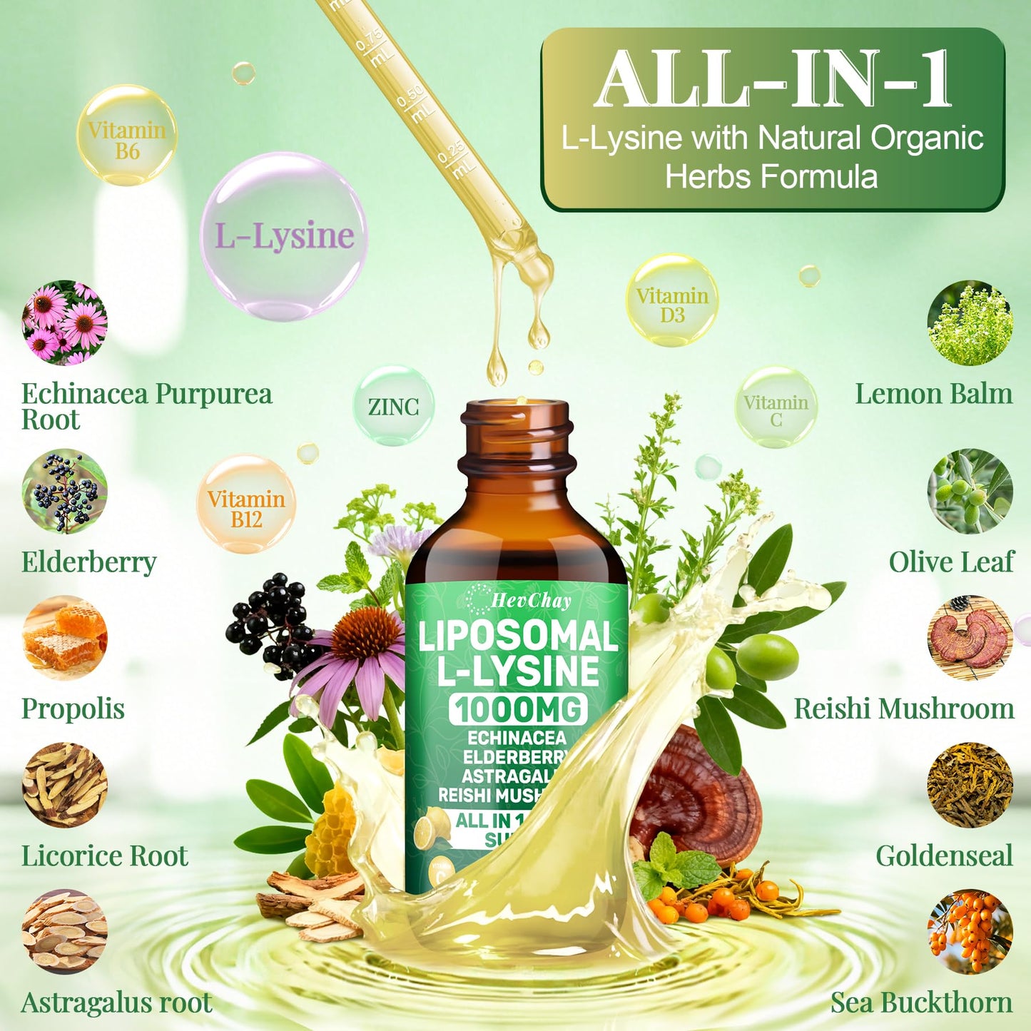 Hevchay immune support supplement bottle showing key ingredient list