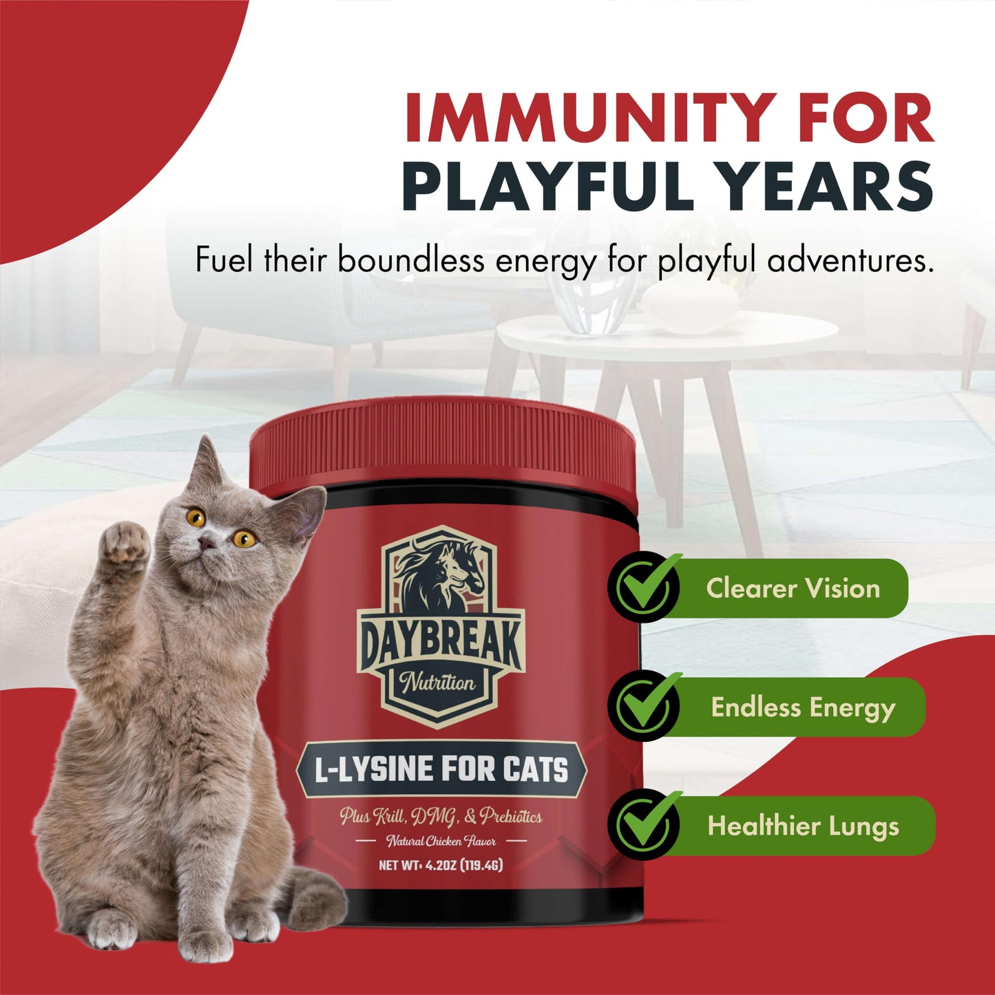 Daybreak Nutrition cat supplement nutritional benefits chart