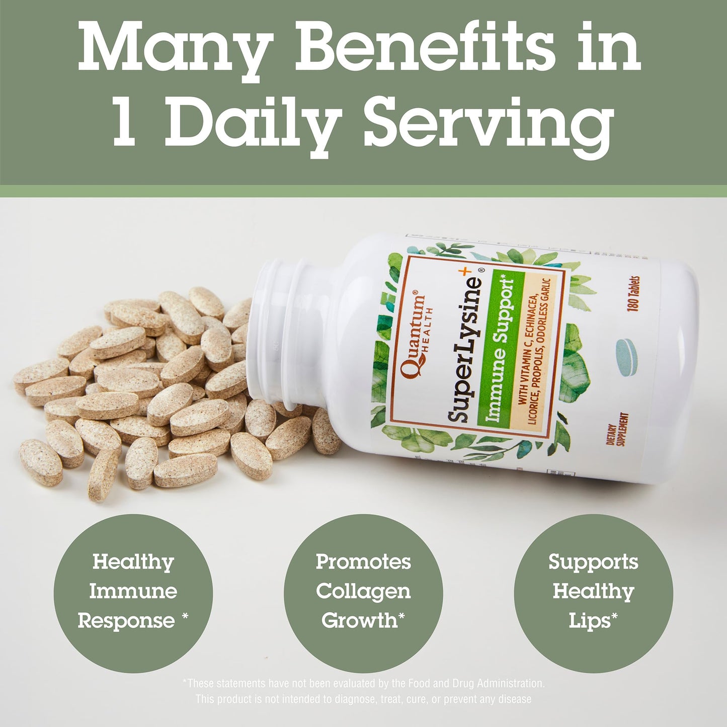 Quantum Health SuperLysine Plus immune support supplement nutrition label