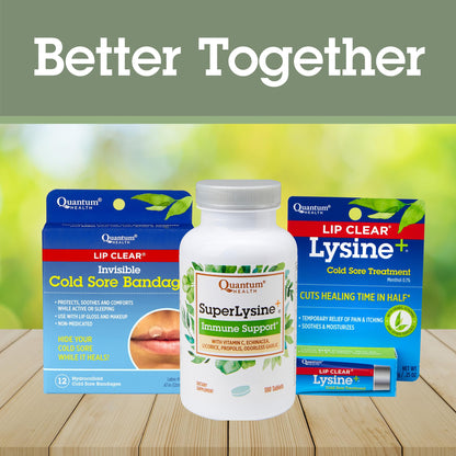 Quantum Health SuperLysine Plus Advanced Formula bottle on a clean background