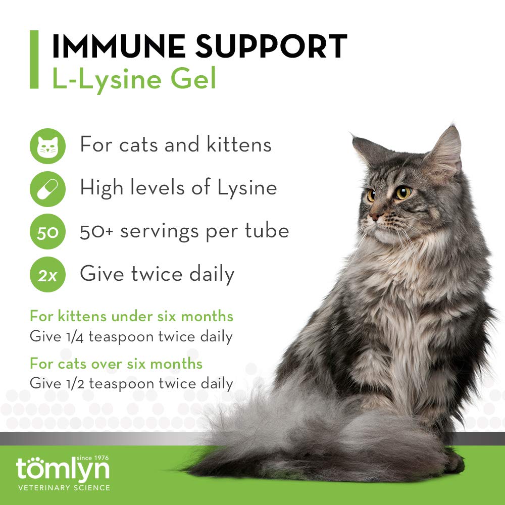 Tomlyn lysine gel with cat health information label