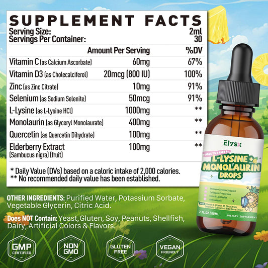 Elysx liquid supplement bottle label details