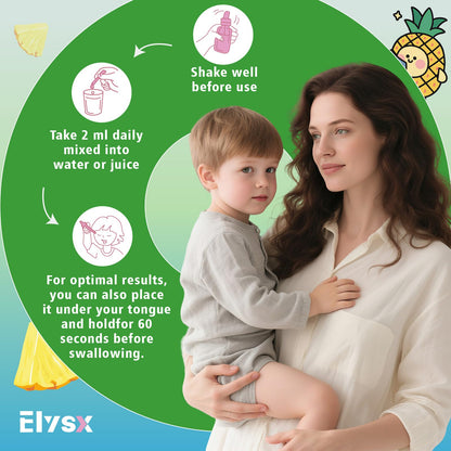 Bottle of Elysx L-Lysine drops with dropper