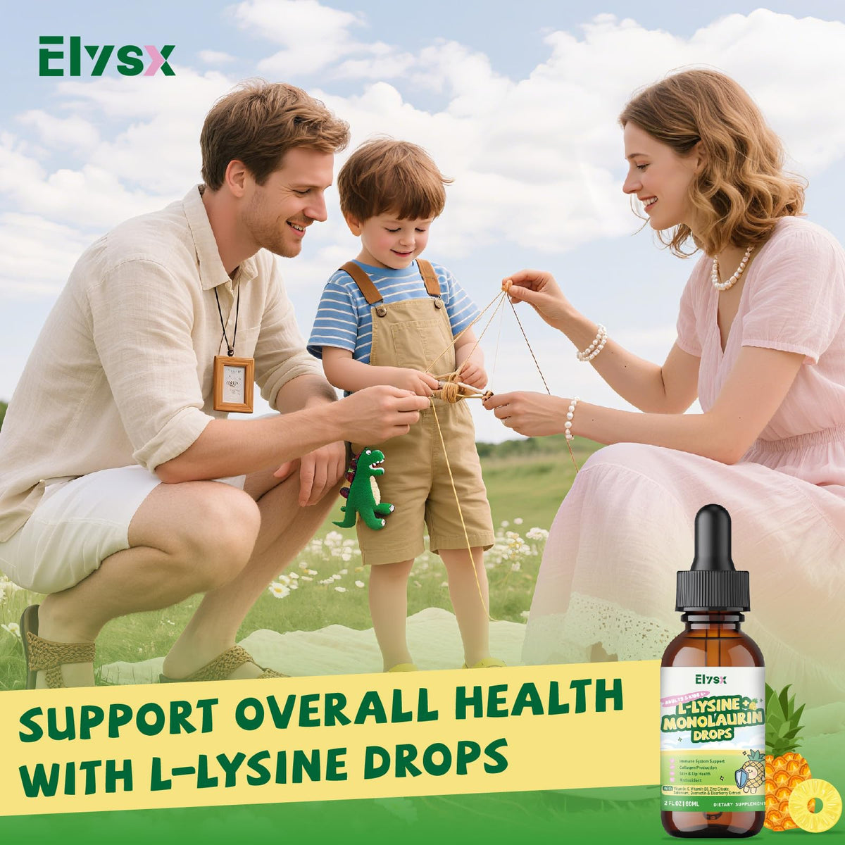 Family health supplement presentation of Elysx L-Lysine liquid drops