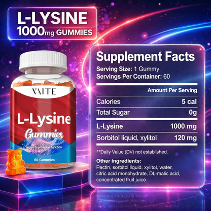 Back label of Vaite L-Lysine supplement showing nutritional facts
