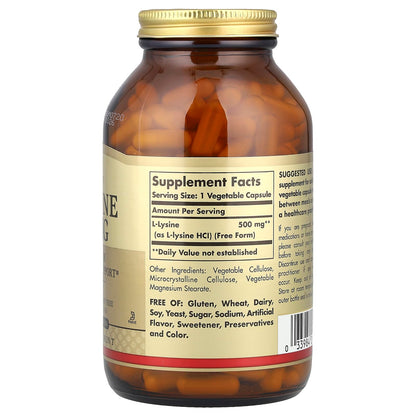 Solgar L-Lysine side profile showing ingredient details