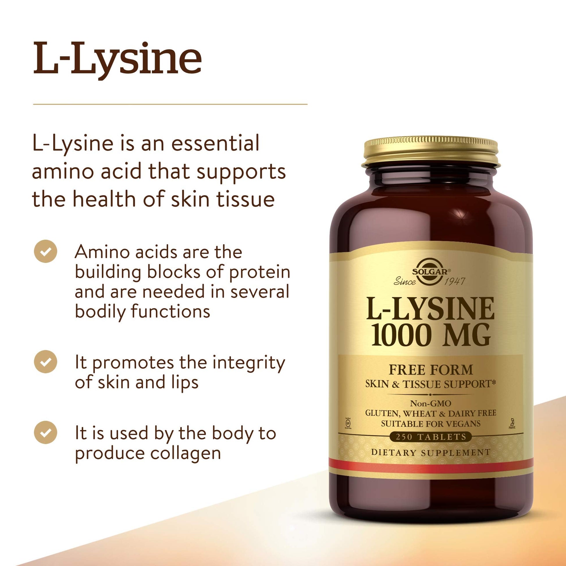 Solgar L-Lysine 1000 mg nutritional facts label