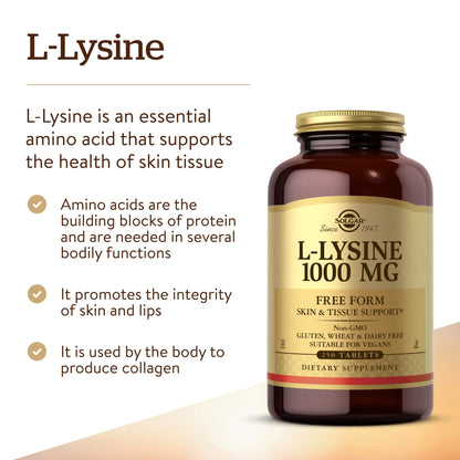 Solgar L-Lysine 1000 mg nutritional facts label
