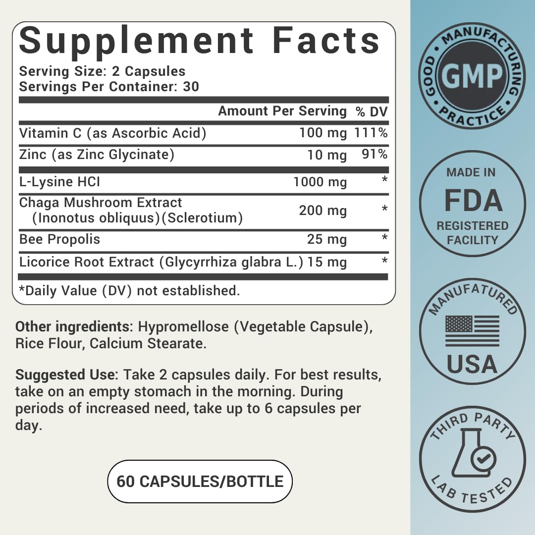 Close up of 1000mg L-Lysine capsule packaging