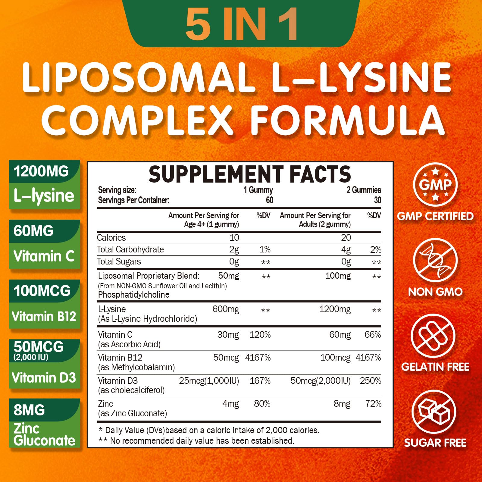 Geeoasis Liposomal L-Lysine Gummies supplement facts label