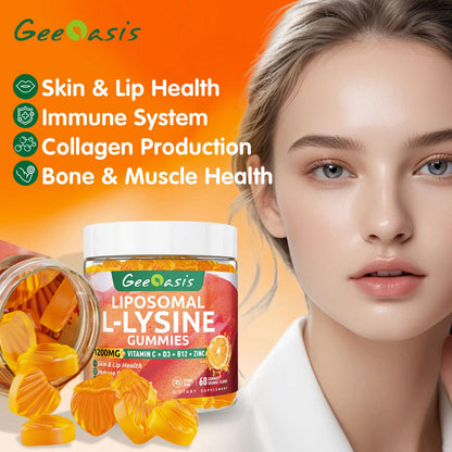Geeoasis Liposomal L-Lysine Gummies texture and fruit flavor visual