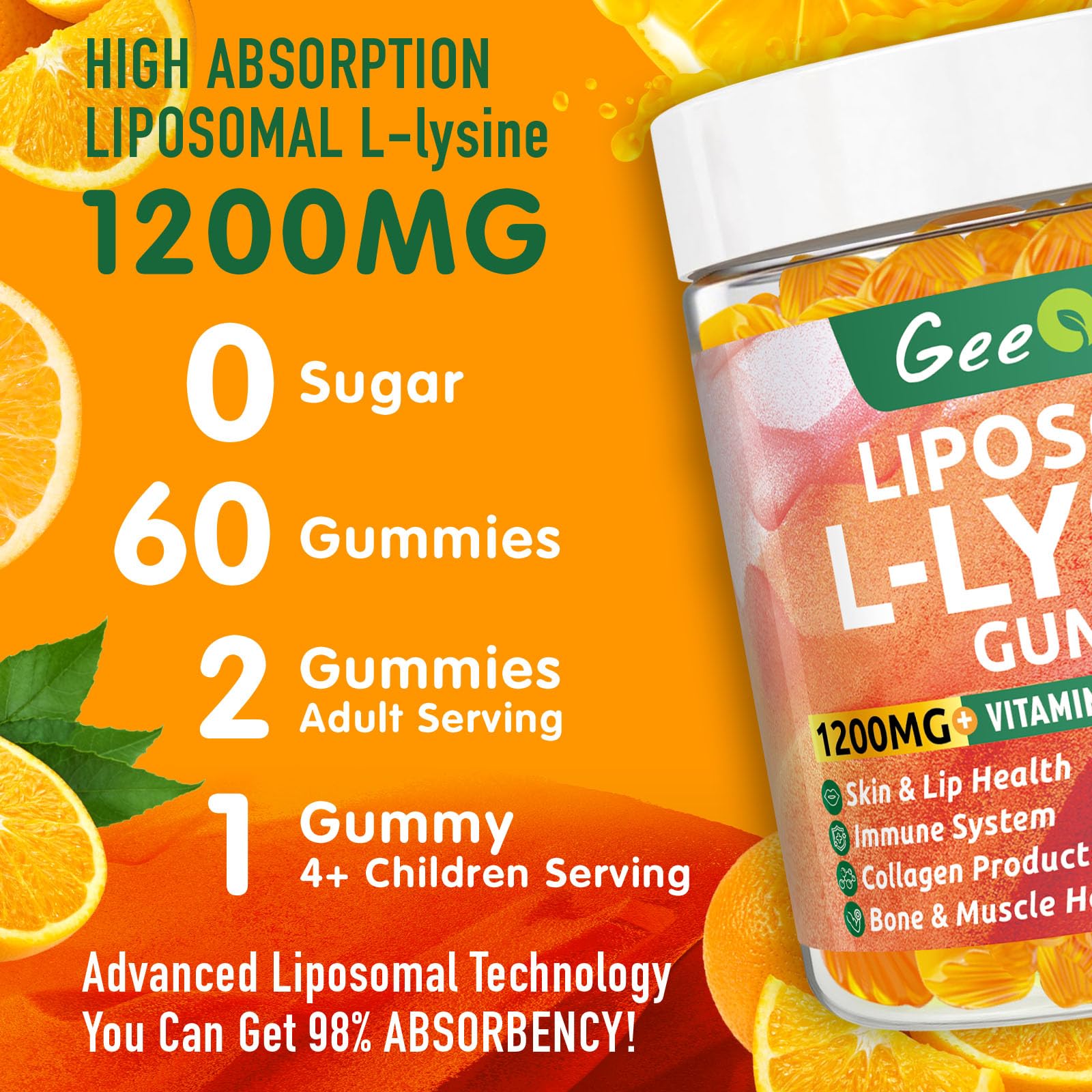 Geeoasis Liposomal L-Lysine Gummies usage directions for adults and kids