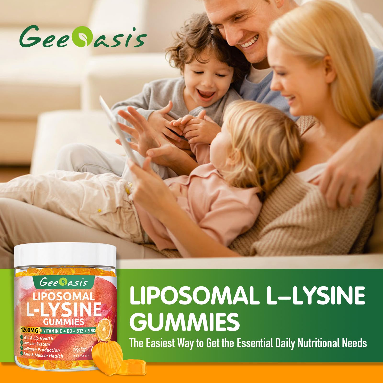Geeoasis Liposomal L-Lysine Gummies vegan and sugar free seal
