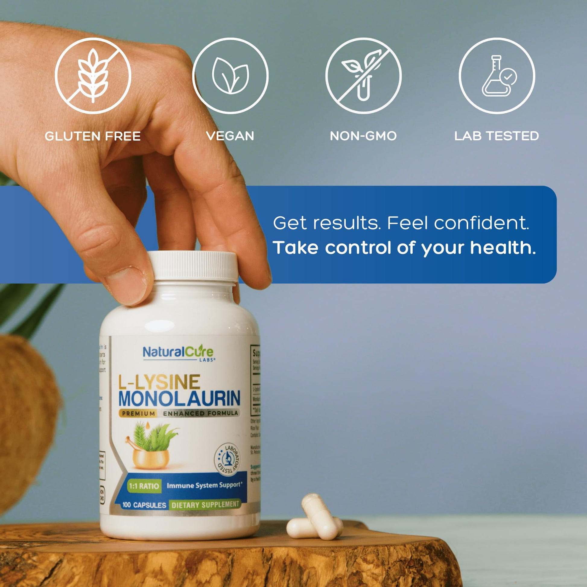 Natural Cure Labs L-Lysine Monolaurin 100 capsule bottle back label