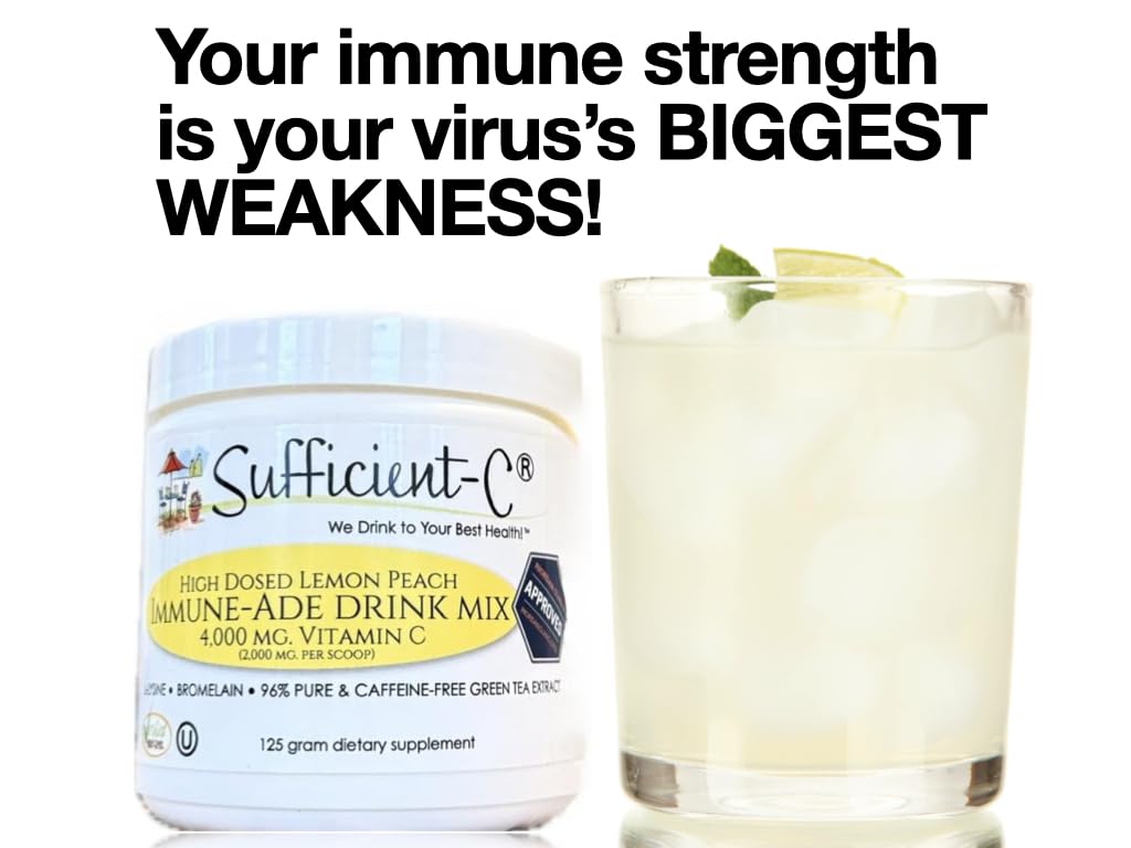 Sufficient-C Immune-Ade powder jar with lemon and peach imagery