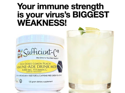 Sufficient-C Immune-Ade powder jar with lemon and peach imagery