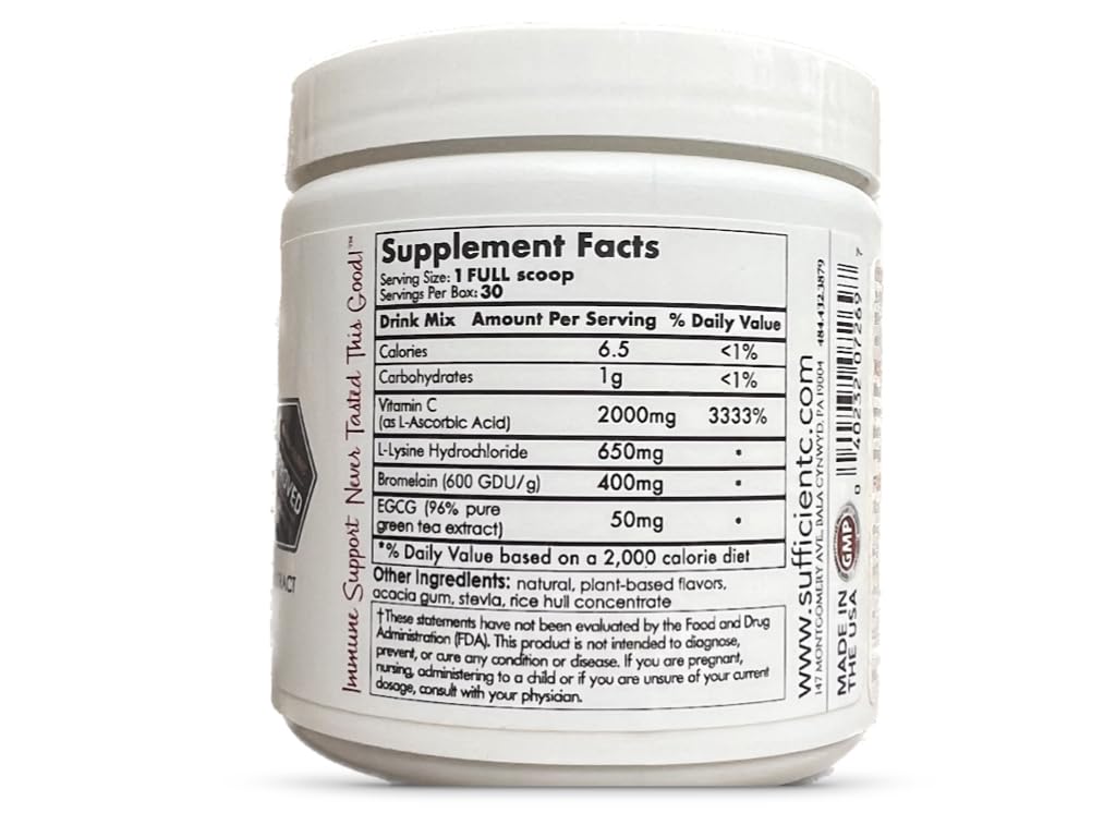 Sufficient-C 125 gram bottle showing high dose Vitamin C label details