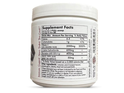 Sufficient-C 125 gram bottle showing high dose Vitamin C label details