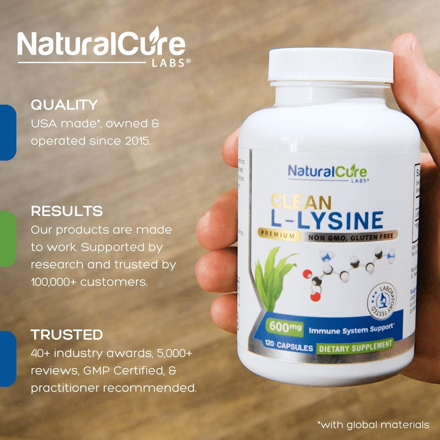 Natural Cure Labs L-Lysine supplement bottle nutritional label