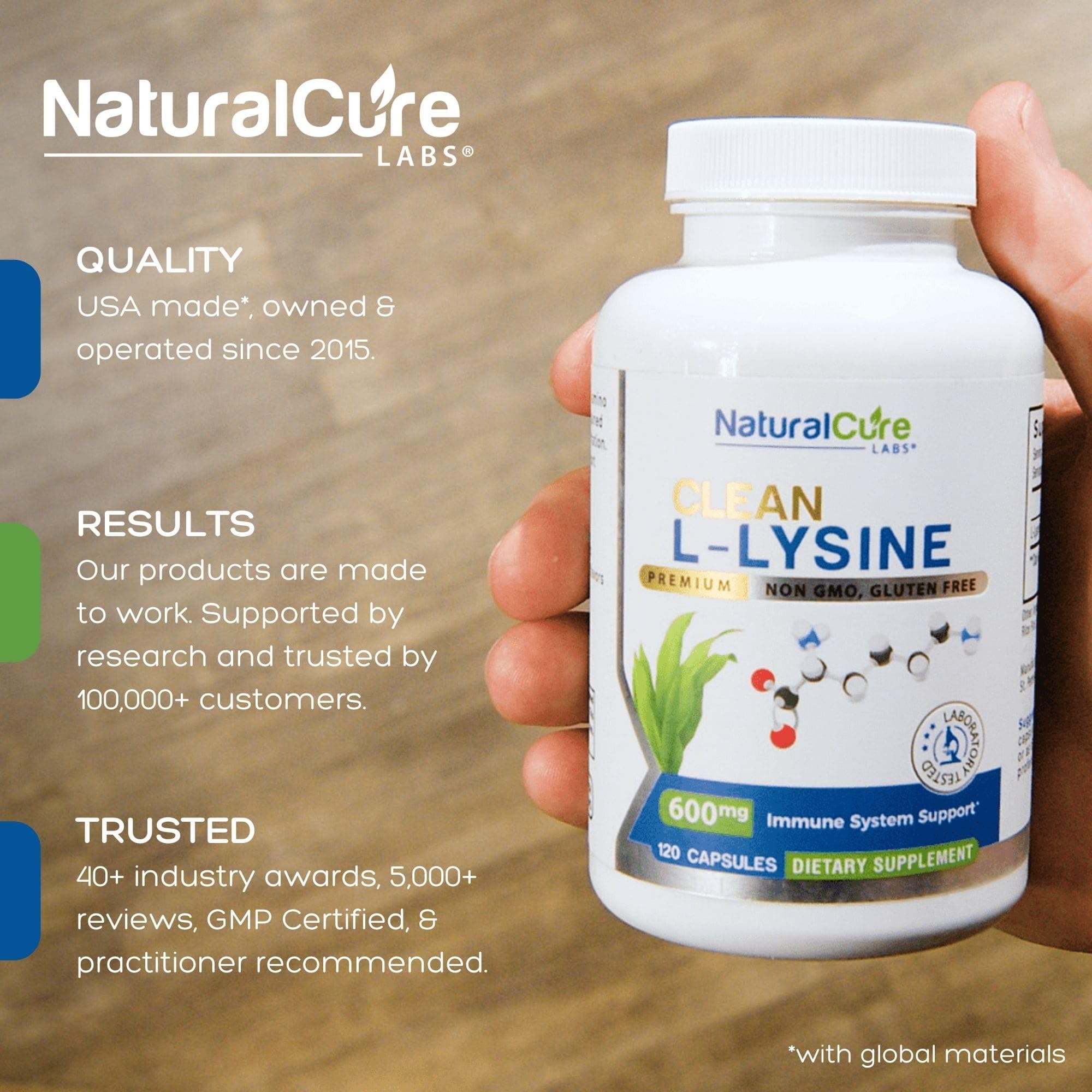 Natural Cure Labs L-Lysine supplement bottle nutritional label