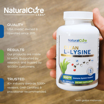 Natural Cure Labs L-Lysine supplement bottle nutritional label