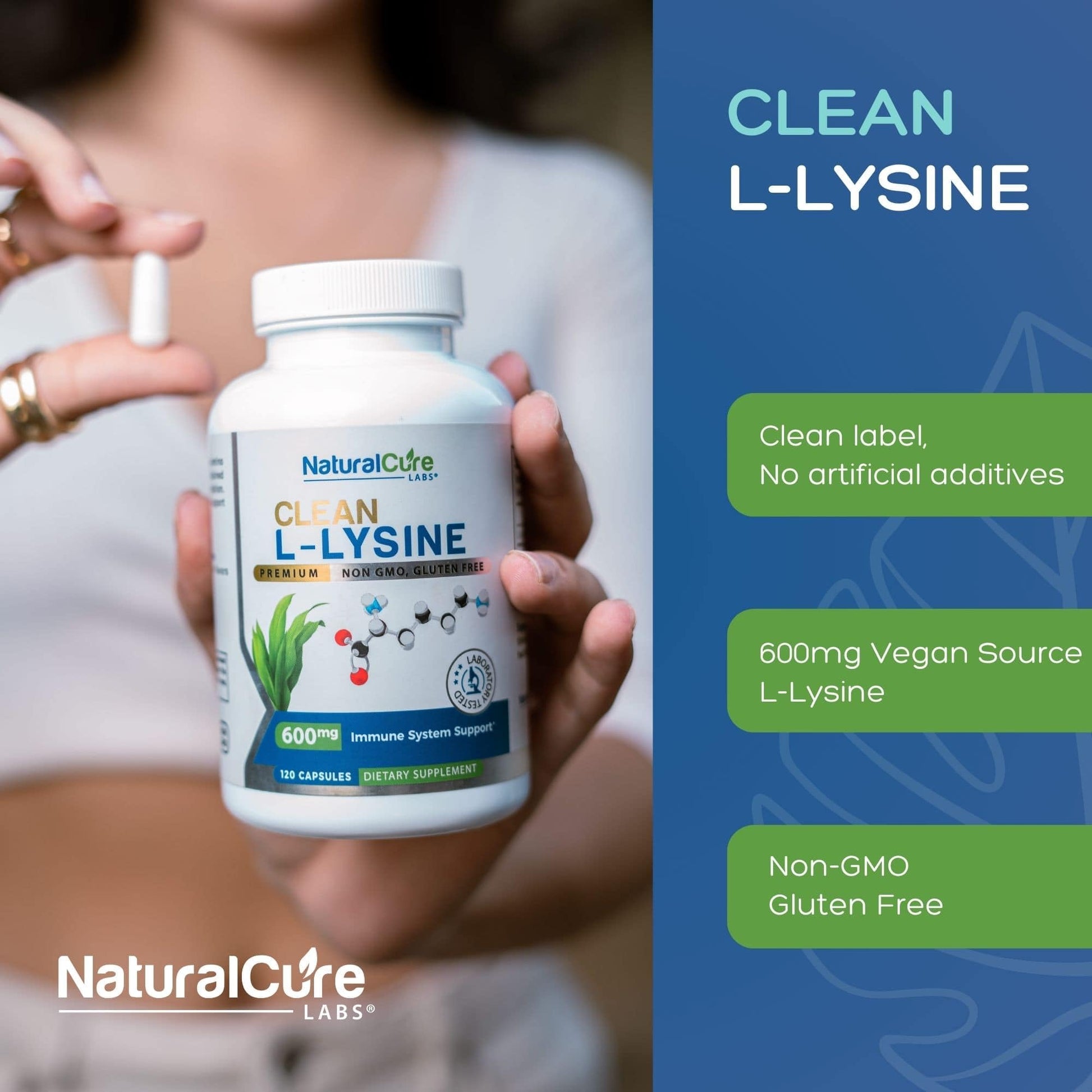 Natural Cure Labs L-Lysine vegan dietary supplement bottle