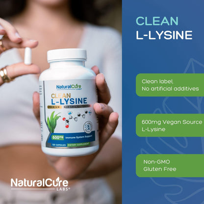 Natural Cure Labs L-Lysine vegan dietary supplement bottle