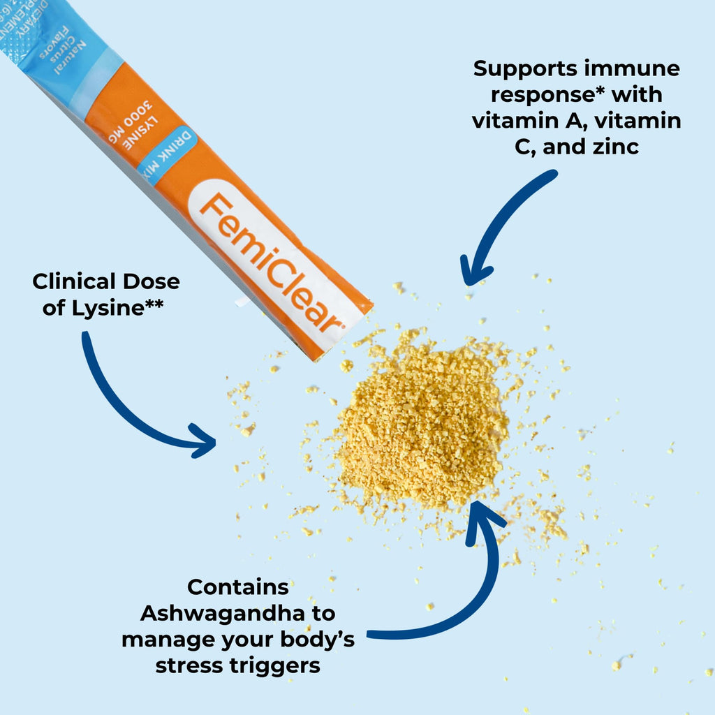 FemiClear HerpPro Drink Mix individual orange-flavored stick packet