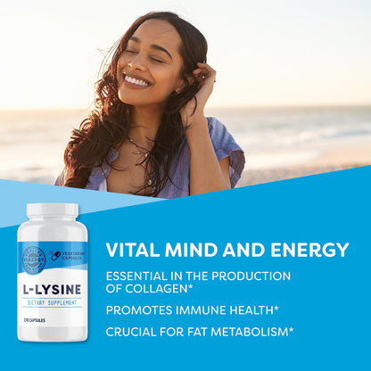 Vimergy L-Lysine supplement bottle with clear label