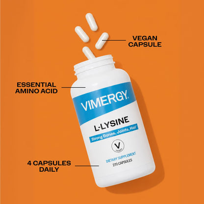 Back label of Vimergy L-Lysine showing ingredients