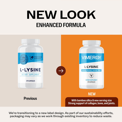 Vimergy L-Lysine capsules dietary supplement bottle