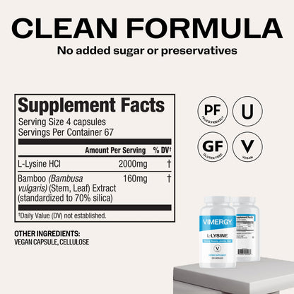Side view of Vimergy L-Lysine 270 count bottle