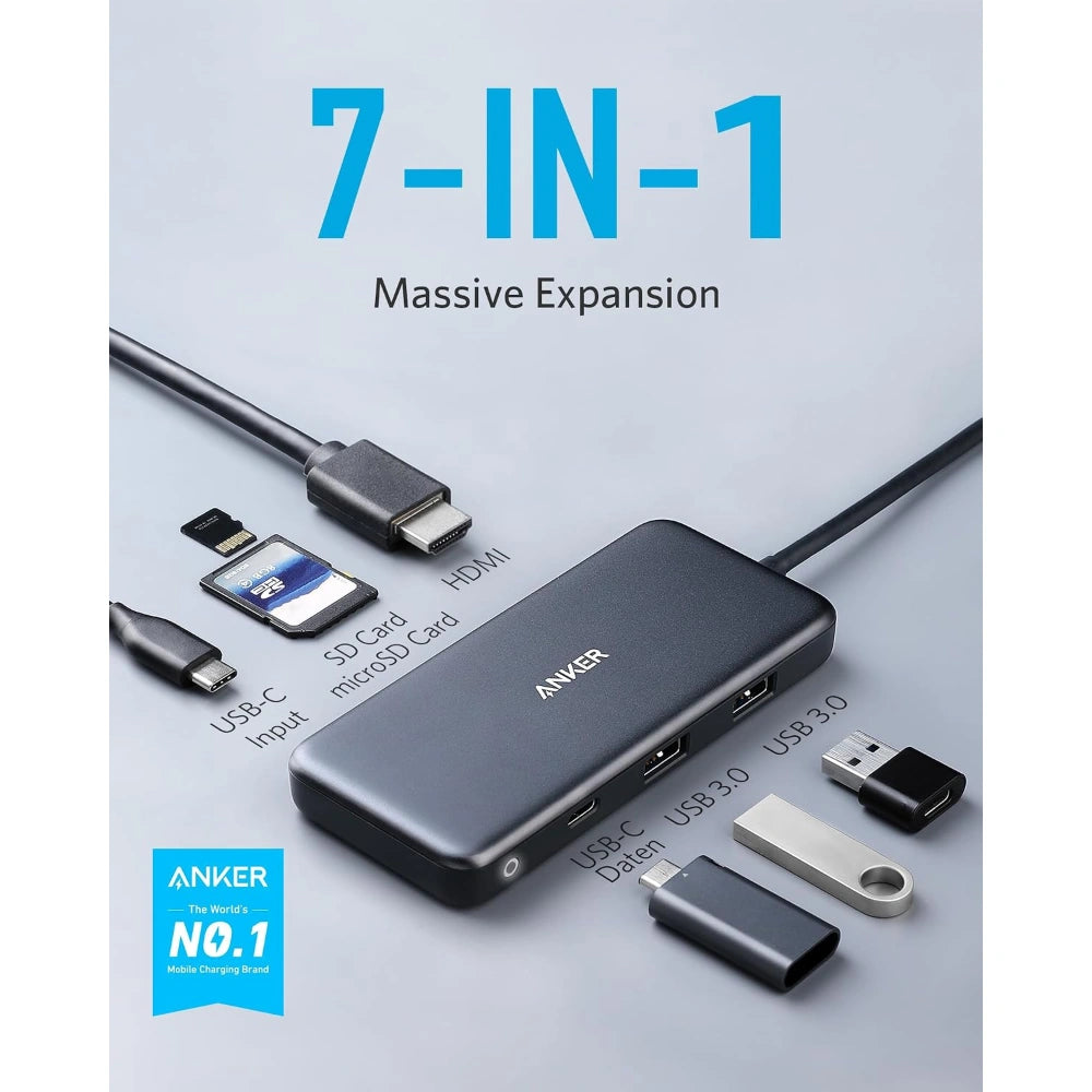 Anker PowerExpand 7 in 1 USB C Hub Multiport Adapter With 4K HDMI 85W Power Delivery microSD And SD Card Reader Space Gray Anker