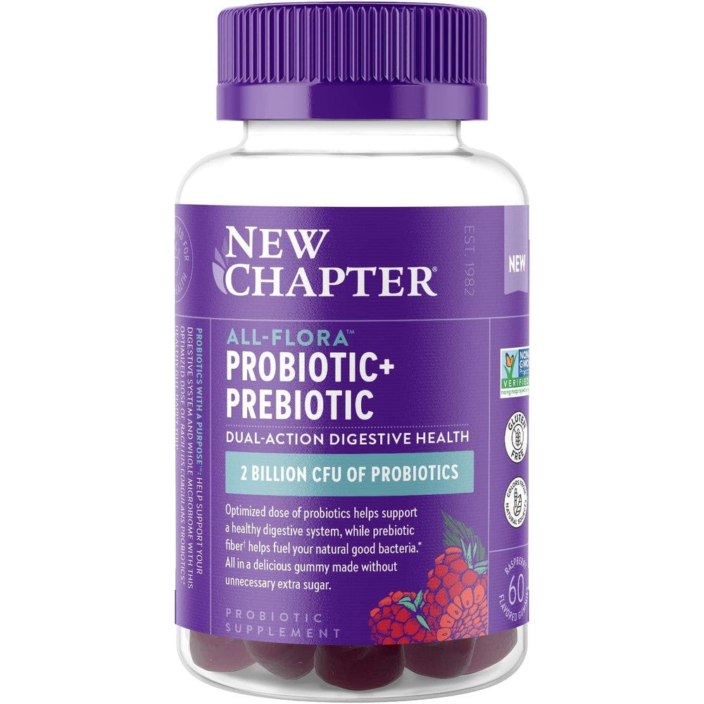 New Chapter All Flora Probiotic 60 Gummies bottle front view for gut health support.