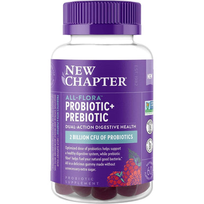 New Chapter All Flora Probiotic 60 Gummies bottle front view for gut health support.