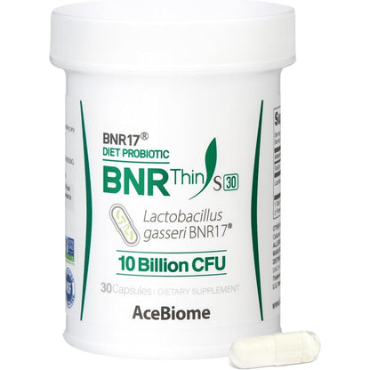 AceBiome BNRThin S30 30 capsules front view of the premium imported probiotic bottle for weight management.
