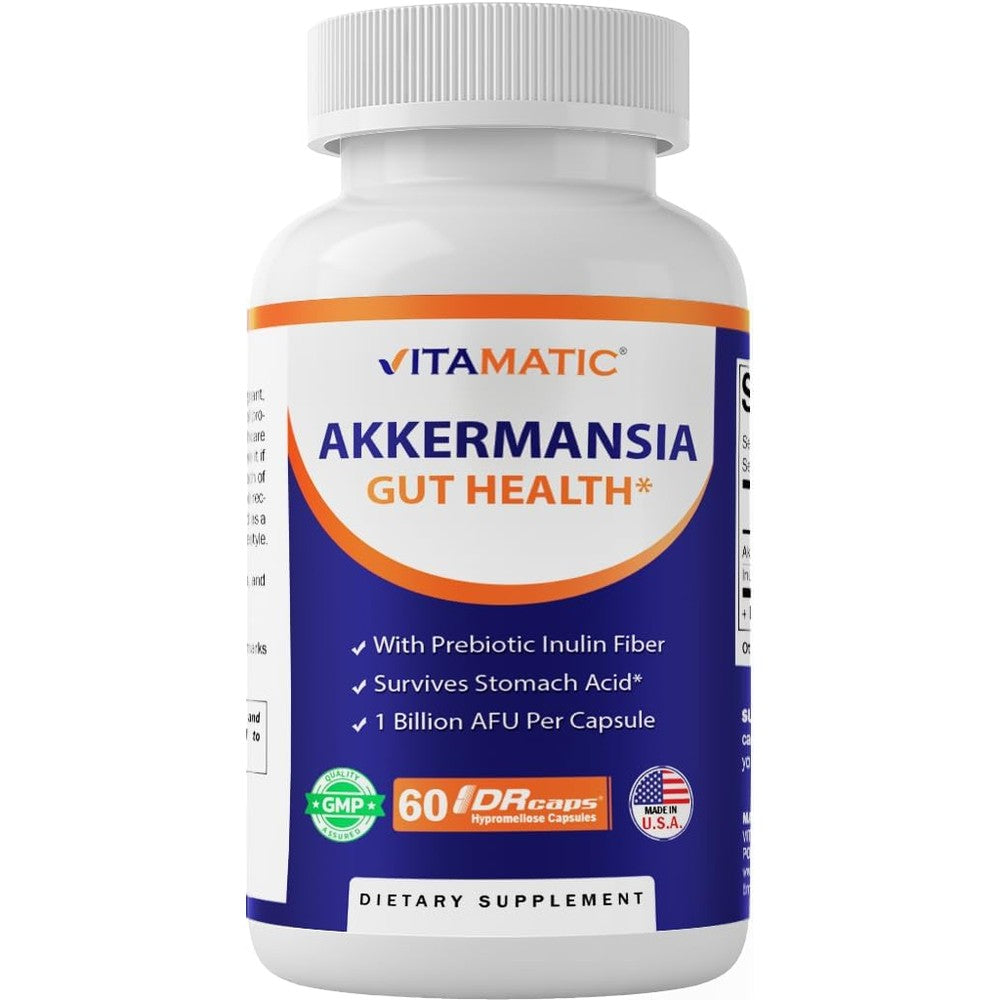 Vitamatic Akkermansia Muciniphila 60 capsules bottle front view for gut health
