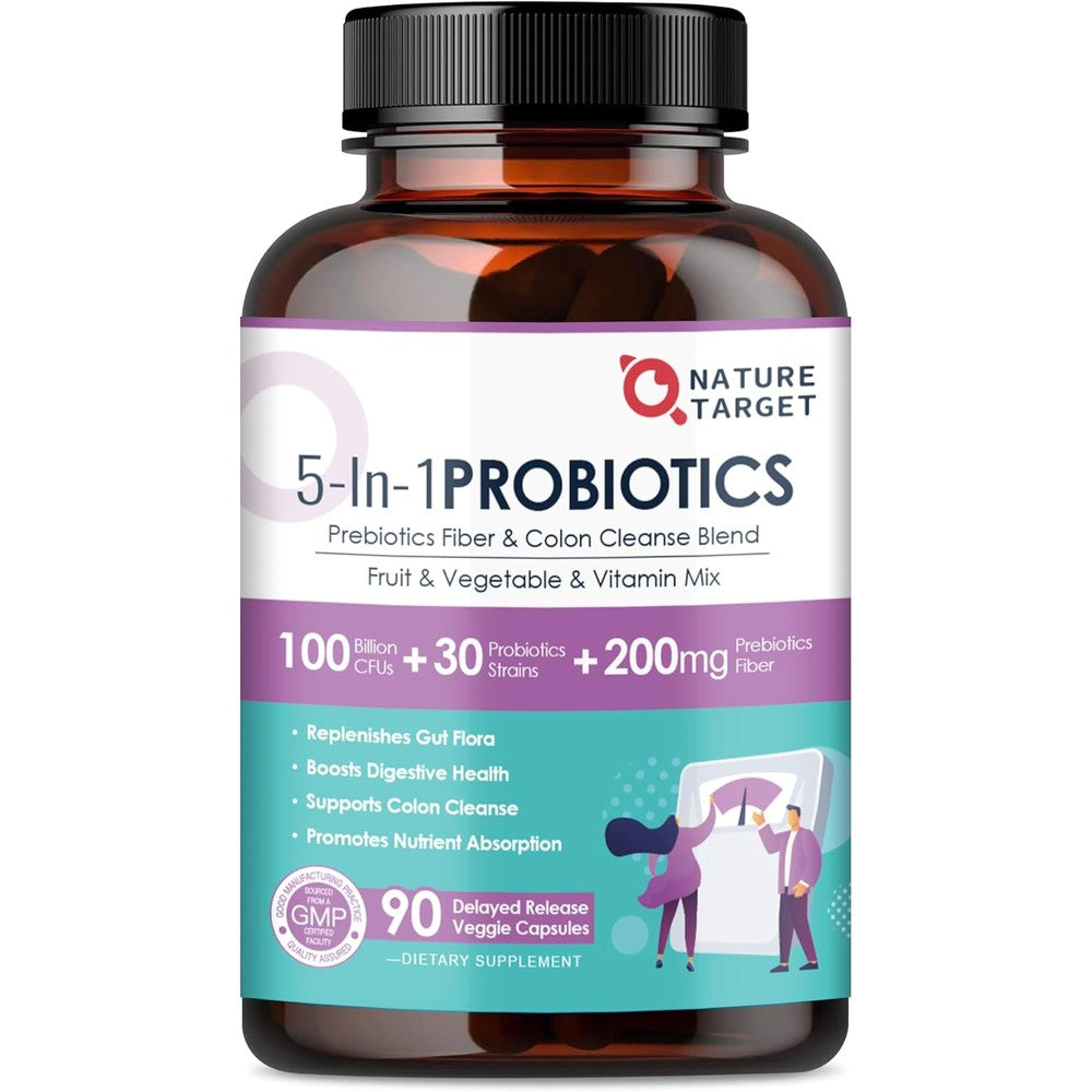 Nature Target 5-in-1 Probiotic supplement bottle front view
