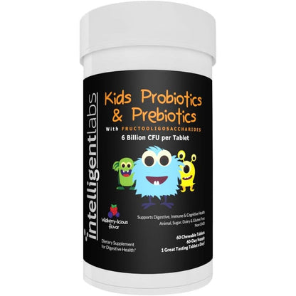 Intelligent Labs Kids Probiotics front view of bottle with monster illustration