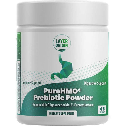 Layer Origin PureHMO Prebiotic Powder front view bottle for gut health