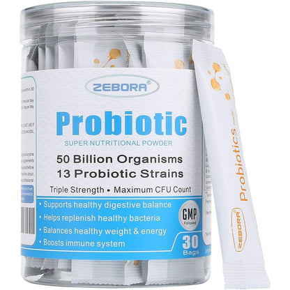 ZEBORA Nutritional Probiotic Powder 30 Packets front packaging view