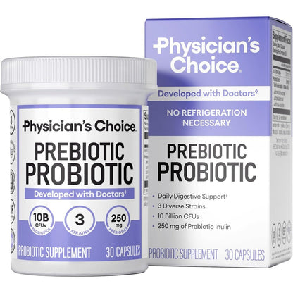 Physician's Choice Prebiotic Probiotic MultiStrain Synergist 30 Capsules front view bottle for digestive health