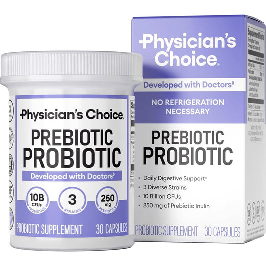 Physician's Choice Prebiotic Probiotic MultiStrain Synergist 30 Capsules front view bottle for digestive health