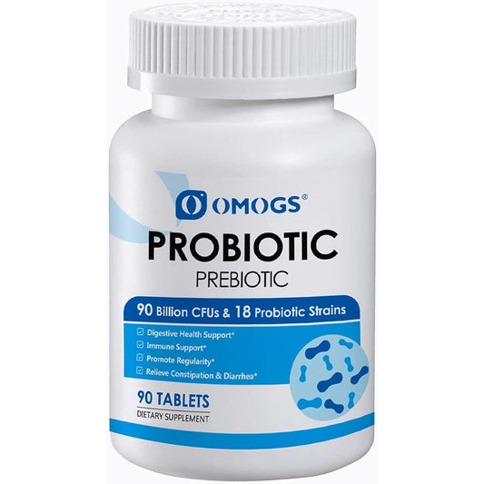 OMOGS 90 Billion CFUs Probiotics 90 tablets bottle front view for gut health