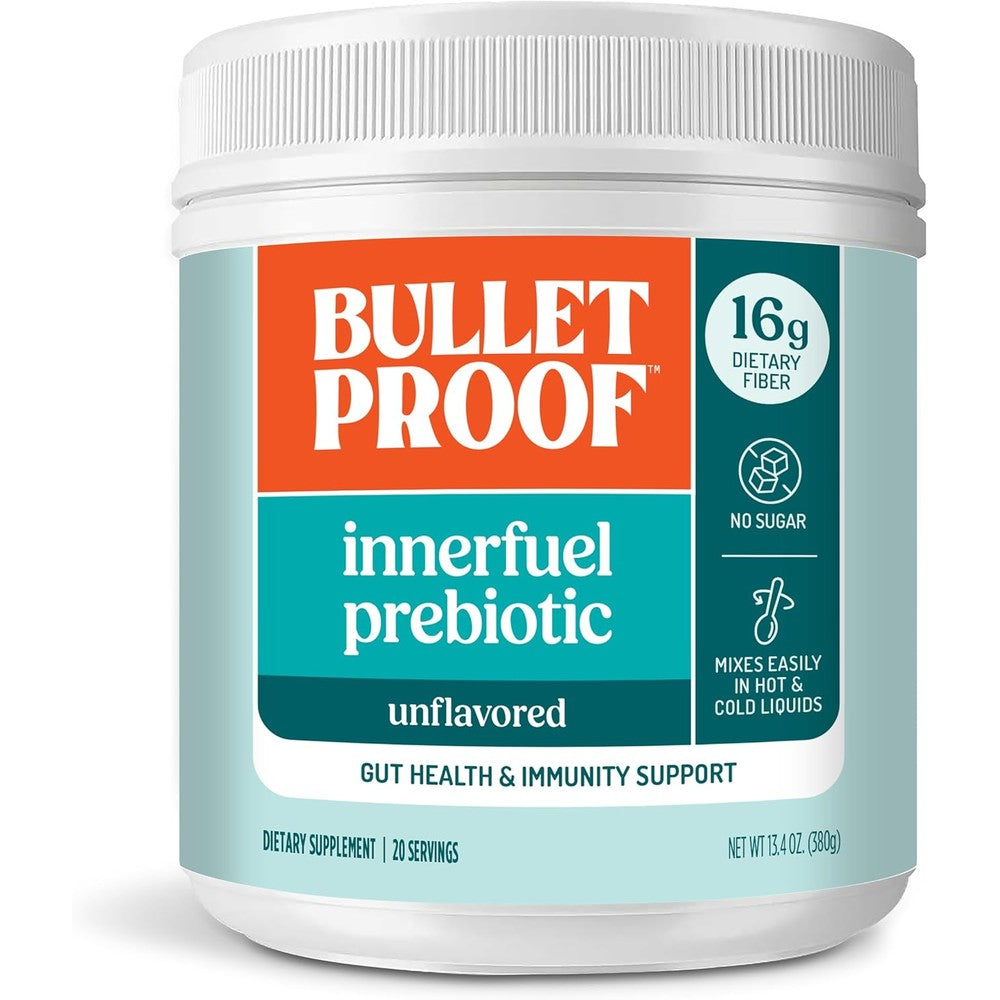 Bulletproof Innerfuel Prebiotic Fiber Powder front packaging view for gut health support.