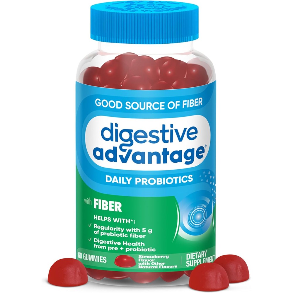 Digestive Advantage Prebiotic Fiber plus Probiotics 60 Gummies bottle front view for gut health