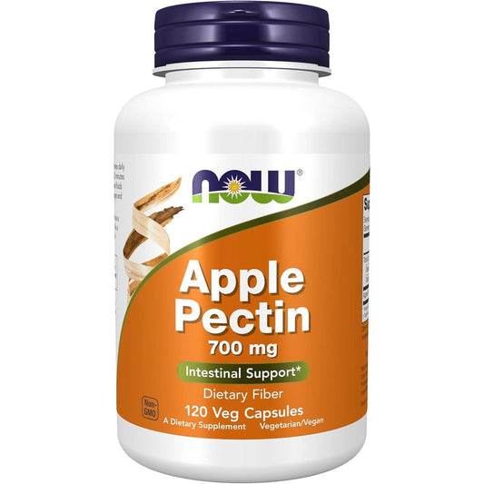 NOW Foods Apple Pectin 700 Milligrams 120 vegetable capsules front bottle view for digestive health.